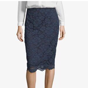 Natural Beauty Basic Navy Scalloped Lace Pencil Skirt Size Small